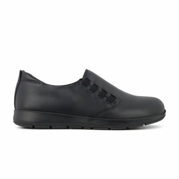 New Feet Loafer Elastic Plain Leather Black Women