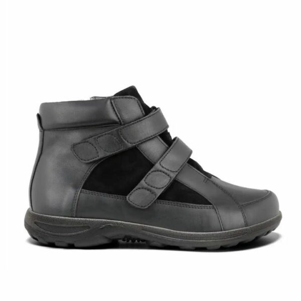 New Feet Boot Velcro Plain Leather Stretch Black Women